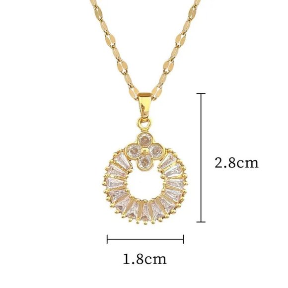 3/$35 Stainless Steel Copper Circle Pendant Chain Necklace Dainty Crystal - Picture 6 of 7